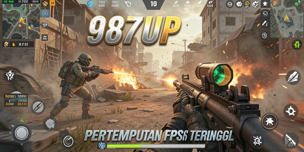 Screenshot menunjukkan aksi tembak-menembak seru dalam 987UP.