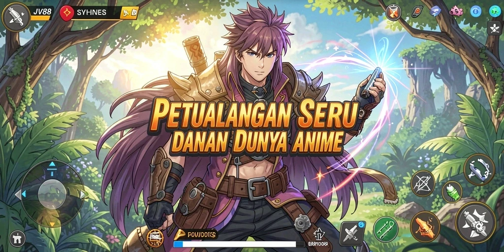 Tampilan screenshot utama JV88 dengan karakter Anime dalam aksi.