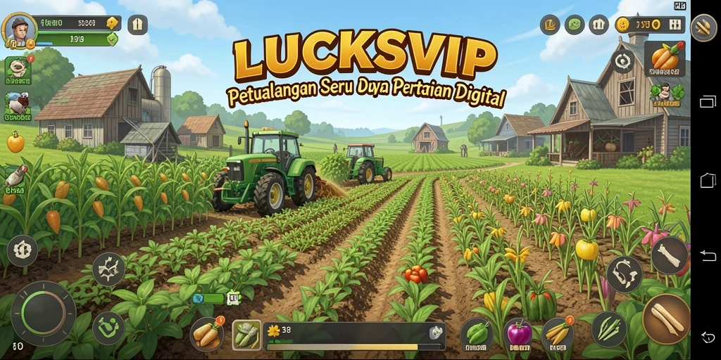 Tangkapan layar gameplay LUCKSVIP menampilkan ladang hijau yang subur dan aktif.