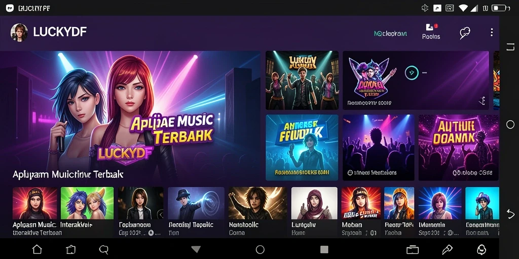 Tampilan gameplay seru dalam LUCKYDF dengan interaksi musik.