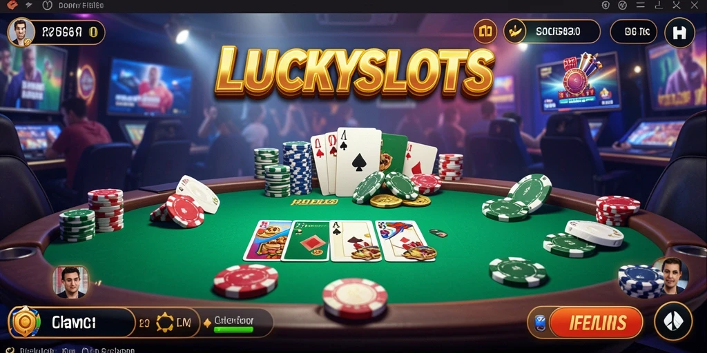 Tampilan utama LUCKYSLOTS menampilkan aksi mendebarkan permainan poker.