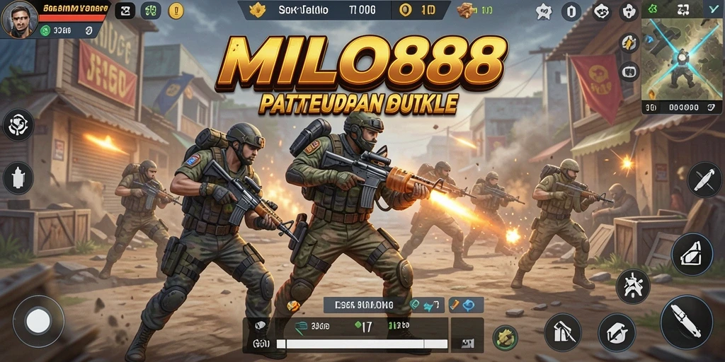 Screenshot gameplay <strong>MILO88</strong> menampilkan aksi seru pertempuran Battle Royale.