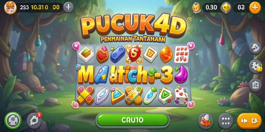 Screenshot utama PUCUK4D menampilkan gameplay Match-3 yang seru.