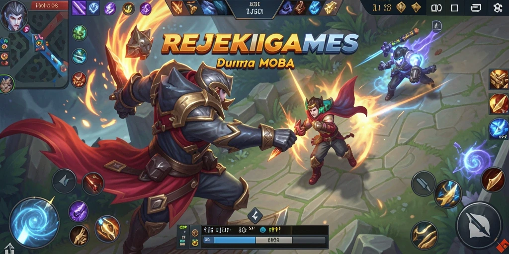 Screenshot gameplay seru dalam pertarungan MOBA.
