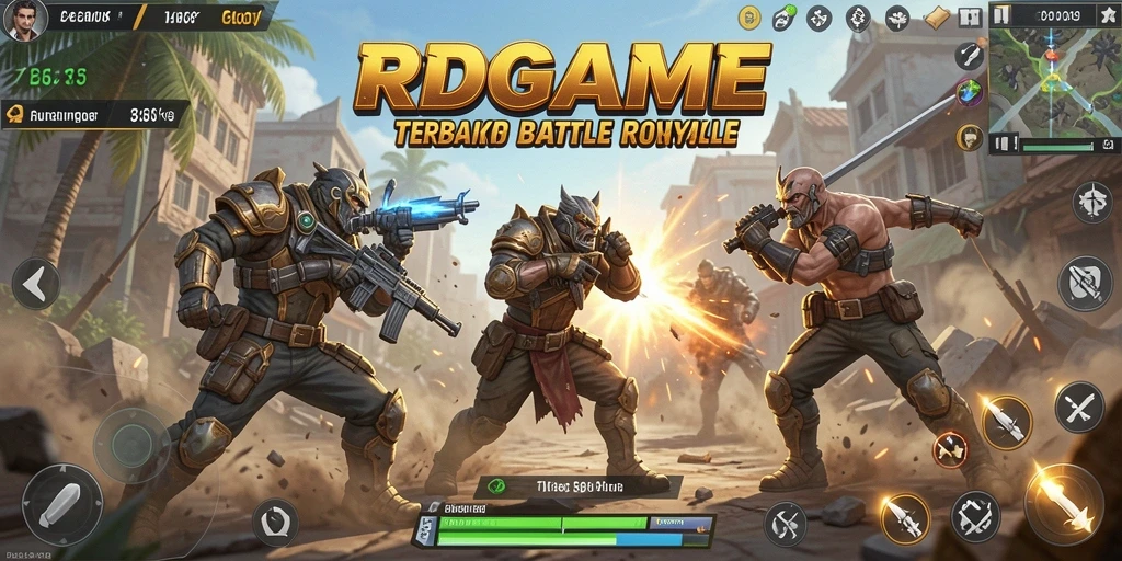 Tampilan utama RPGAME menampilkan aksi menegangkan dalam pertempuran Battle Royale.