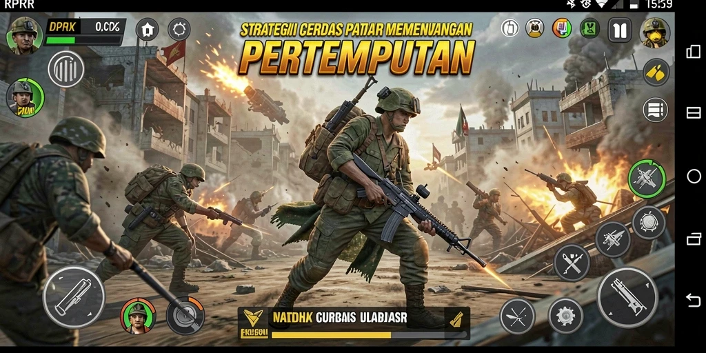 Screenshot utama RPRR menampilkan aksi pertempuran strategis yang intens.
